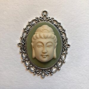 Gautama Buddha Ivory and Green Cameo Necklace