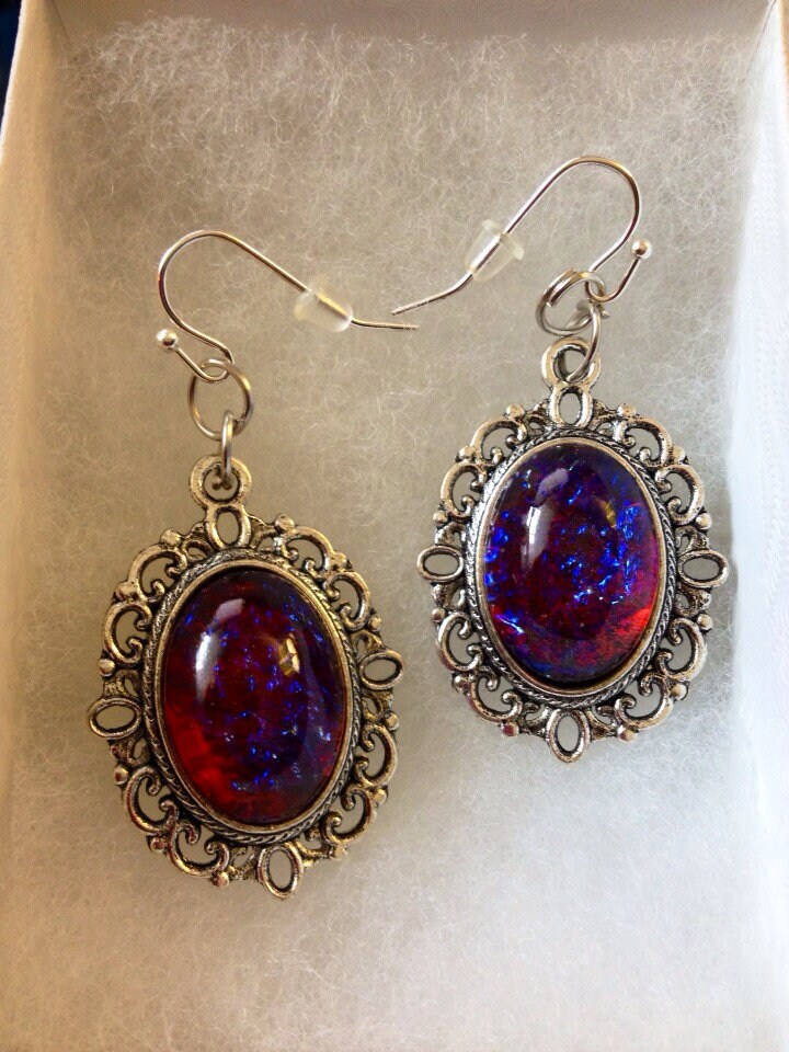 Fire Opal // Dragons Breath// Nebula Earrings // Wiccan Earrings // Dragons Breath Earrings