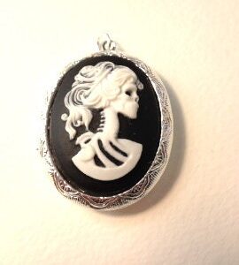 Skeleton Lady Cameo Locket Necklace