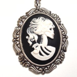Black and White Skeleton Lady Cameo Necklace // Day of the Dead Necklace // Lolita Cameo Necklace