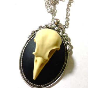 3D Raven Skull taxidermy cameo necklace
