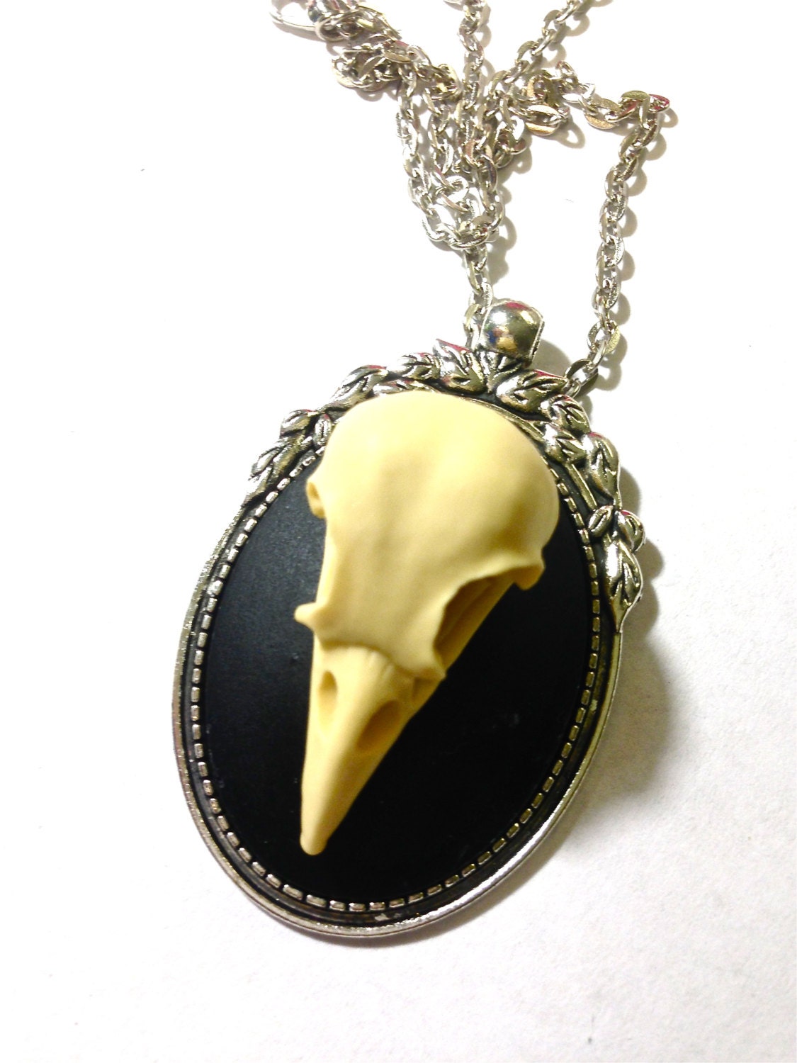 3D Raven Skull taxidermy cameo necklace