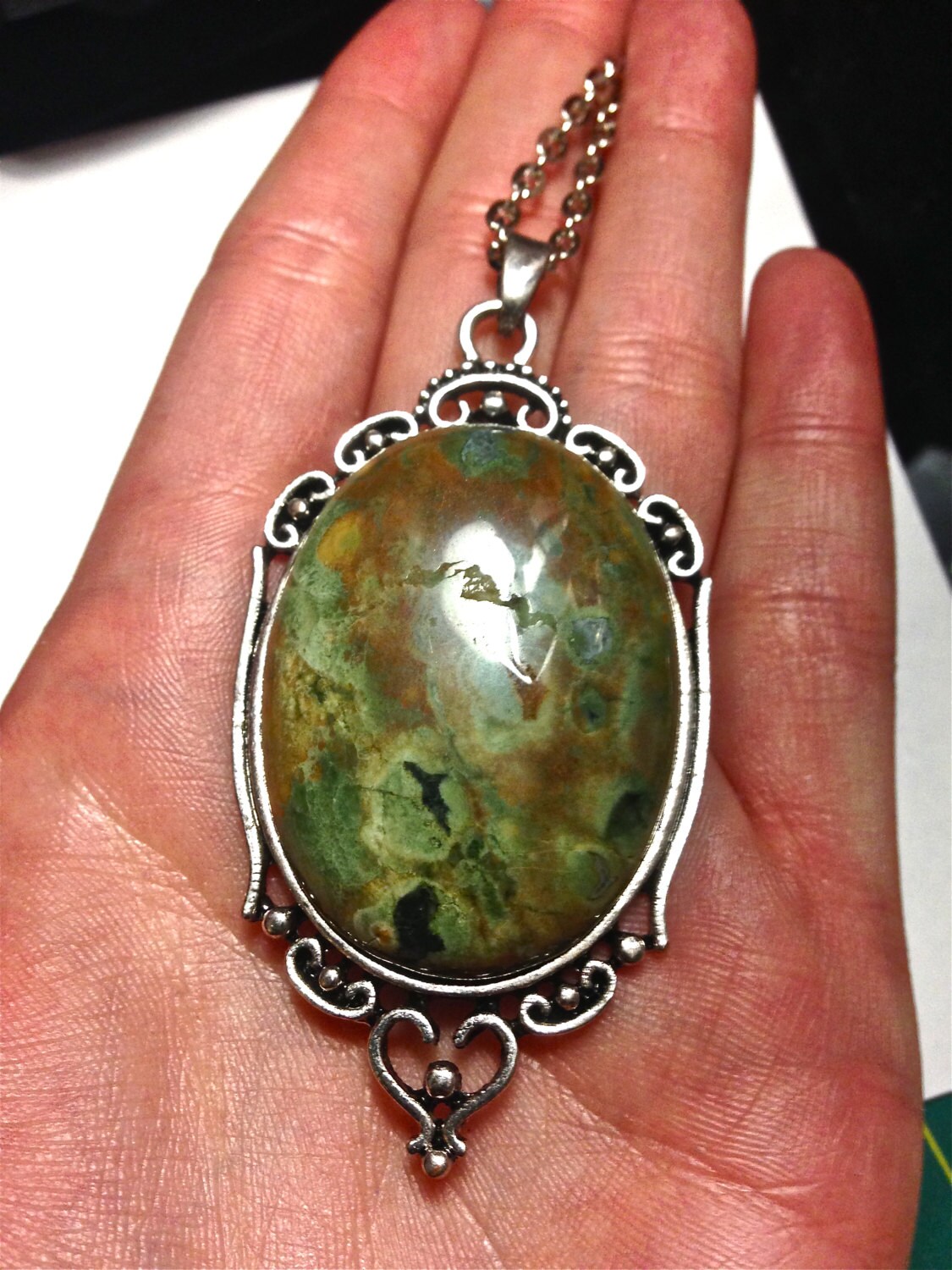 Rainforest Jasper Necklace // Jasper Pendant // Crystal Healing // Jasper Gemstone // Large Rainforest Jasper neckalce - Image 2