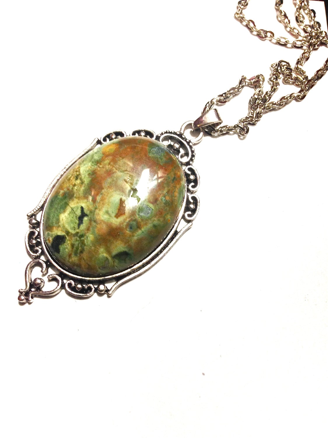 Rainforest Jasper Necklace // Jasper Pendant // Crystal Healing // Jasper Gemstone // Large Rainforest Jasper neckalce