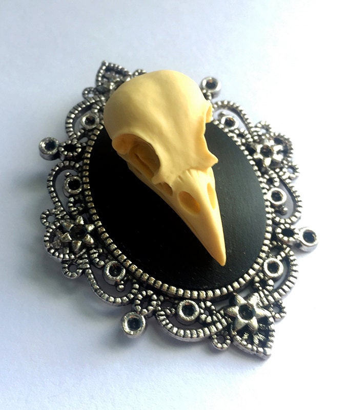 Raven Skull cameo necklace