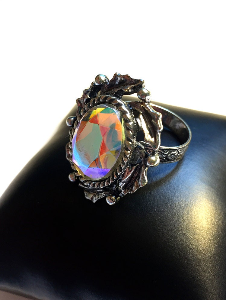 Faceted glass rainbow like ring