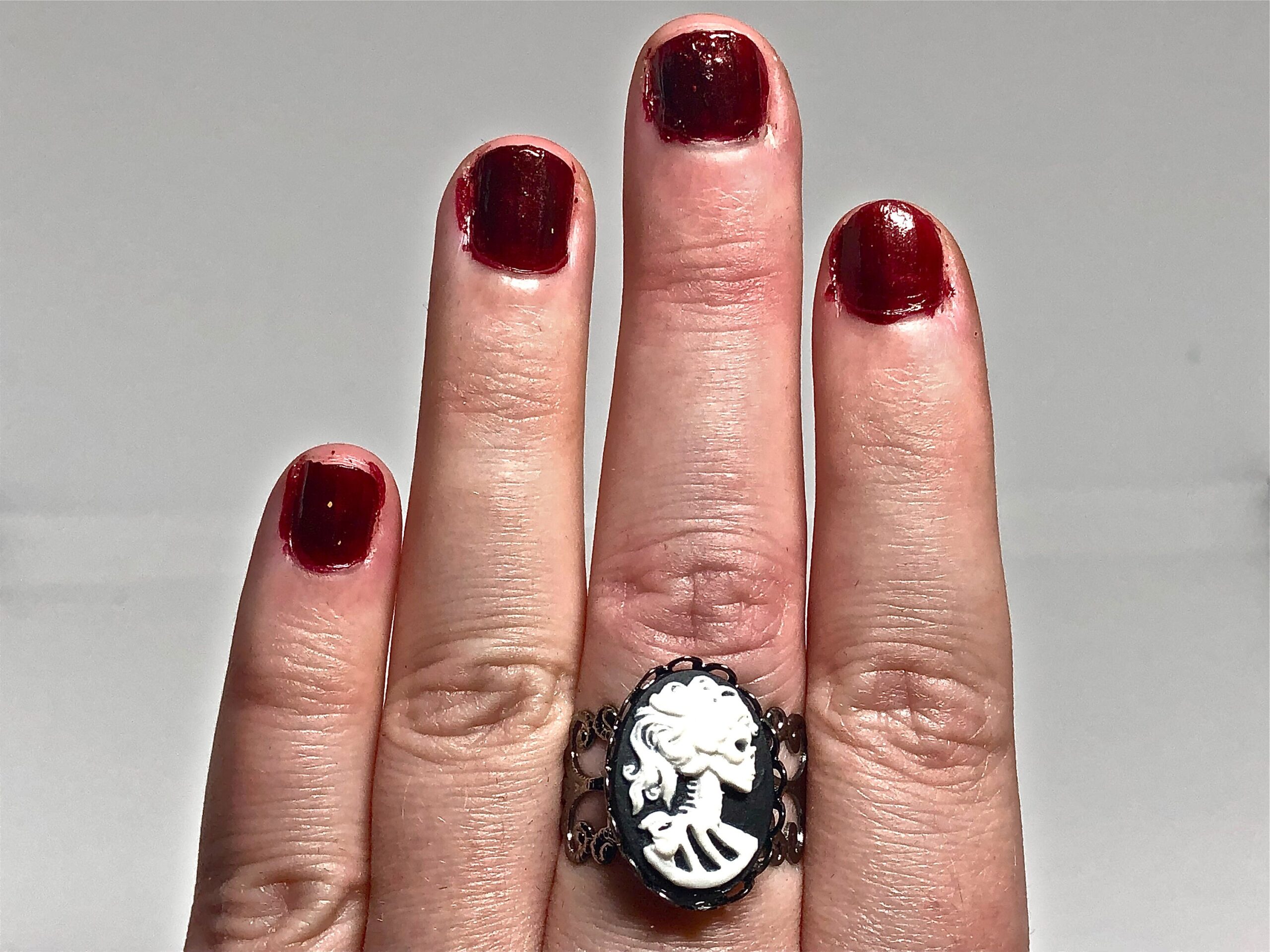 Lolita Skeleton Cameo Ring // Day of the Dead Jewelry // Cameo Ring // Lady Skeleton Cameo Ring // Lolita goddess ring - Image 3