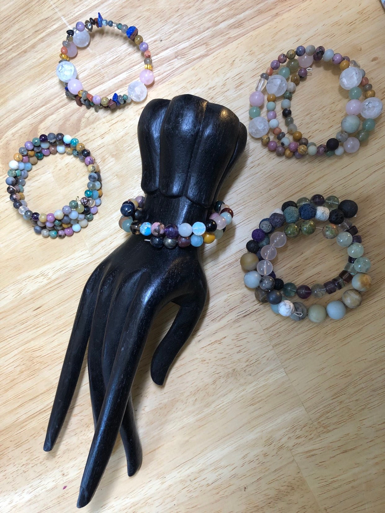 Memory wire triple Beaded crystal beads Bracelet - Image 2