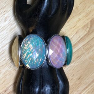 Faceted jewel bracelet // faux opal bracele // opal acrylic bracelet // pink blue purple white stretch bracelet // opal Cabochons