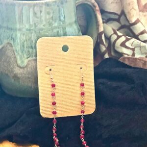 Ruby sterling silver wire wrapped rosary chain earrings // Ruby dangle Earrings // Ruby Gemstone Earrings // Rosary dangle earrings