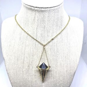 Hexagonal pyramid necklace// Crystal prism Necklace // Black Chandelier Necklace // Black and Gold Glass Necklace // Black prism necklace