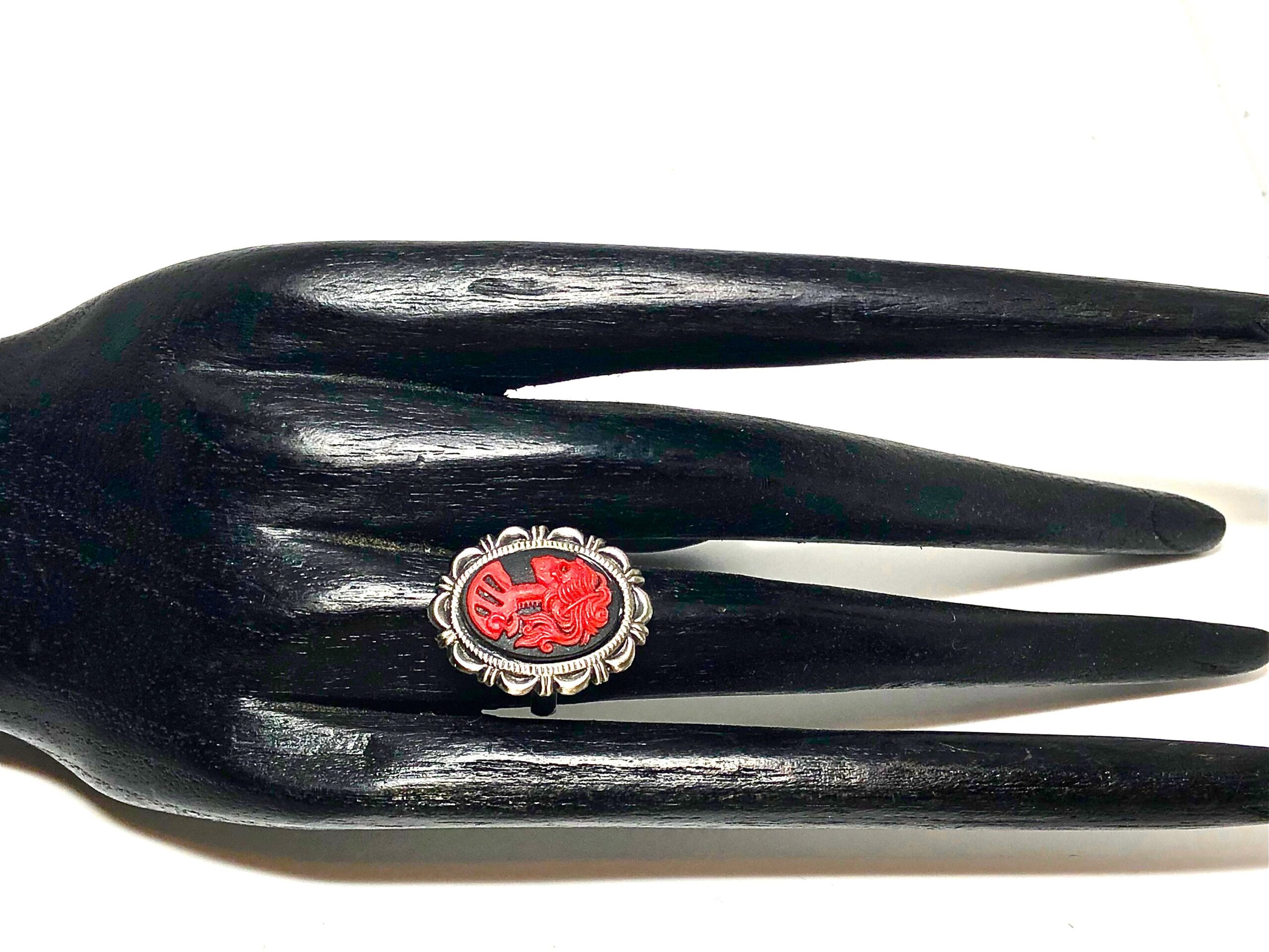 Lolita Skeleton Red Cameo Ring // Day of the Dead Jewelry // Cameo Ring // Lady Skeleton Cameo Ring // Lolita goddess ring - Image 3