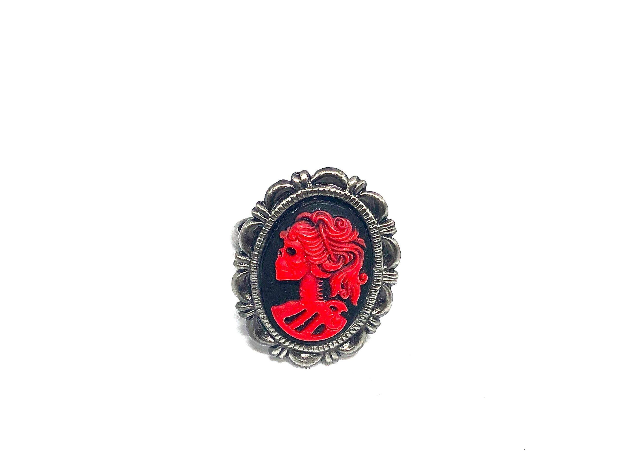 Lolita Skeleton Red Cameo Ring // Day of the Dead Jewelry // Cameo Ring // Lady Skeleton Cameo Ring // Lolita goddess ring - Image 4