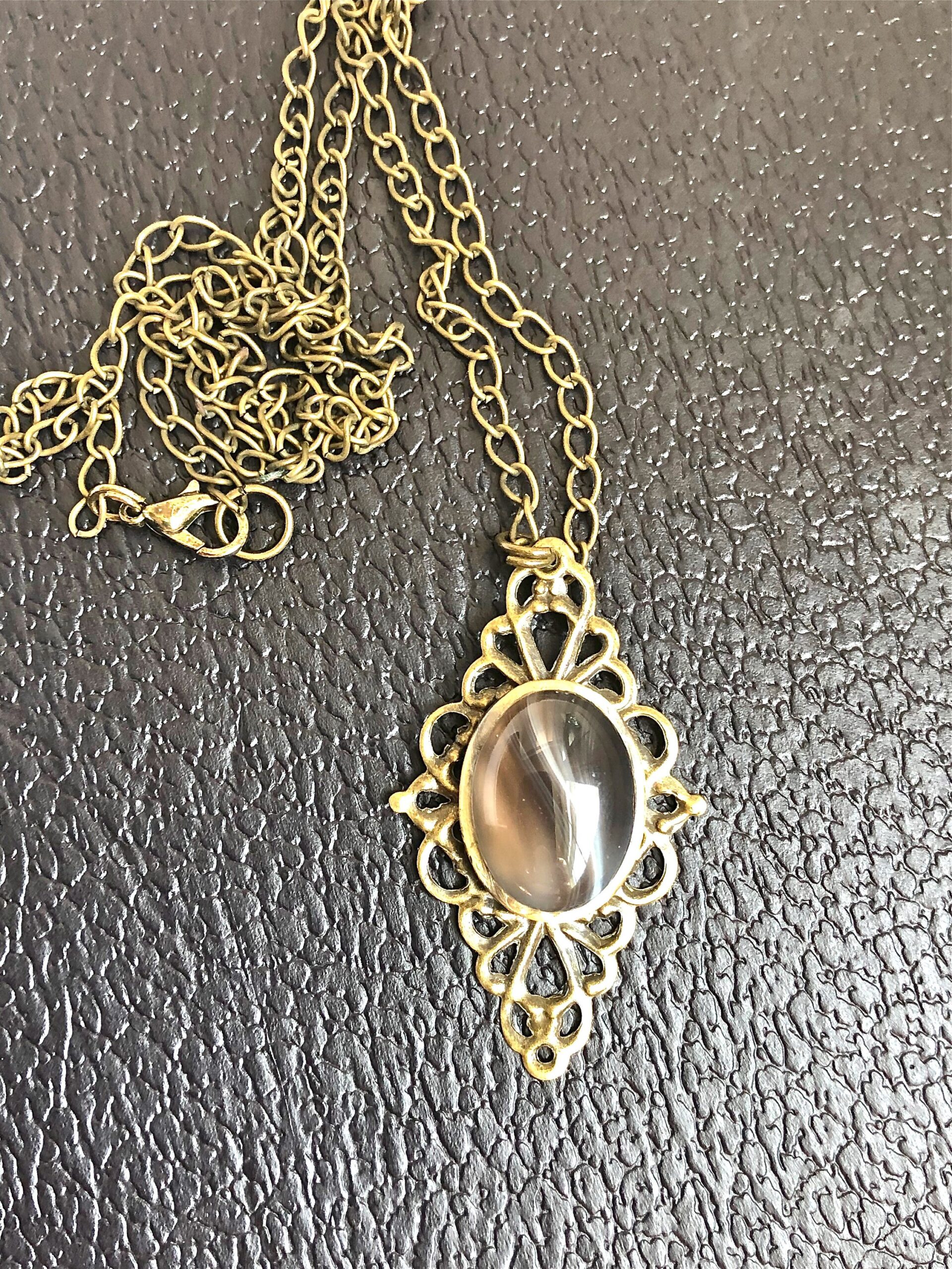 brass filigree brown swirl stone glass necklace - Image 4