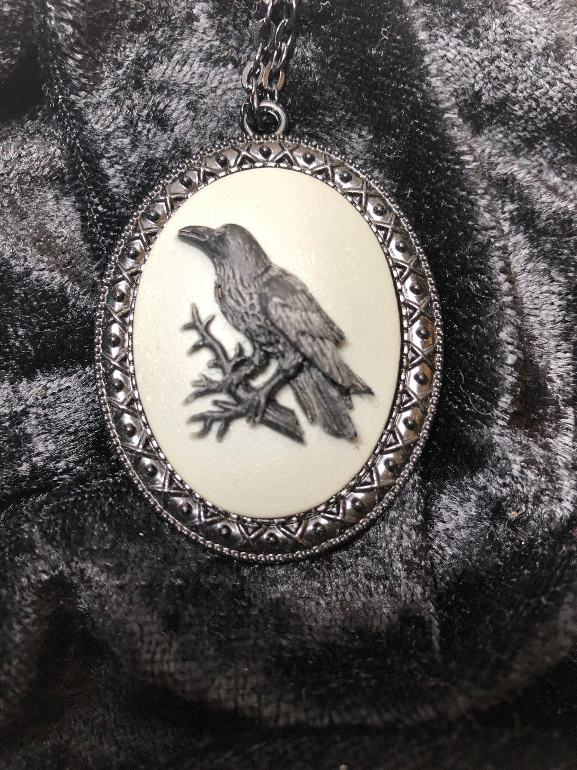 Black Raven cameo necklace