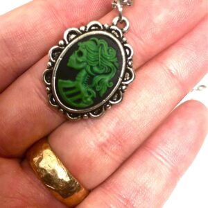 Lady Skeleton Necklace, Zombie Necklace in Silver, Cream and Black Cameo Necklace, Lolita Necklace, Skeleton Necklace