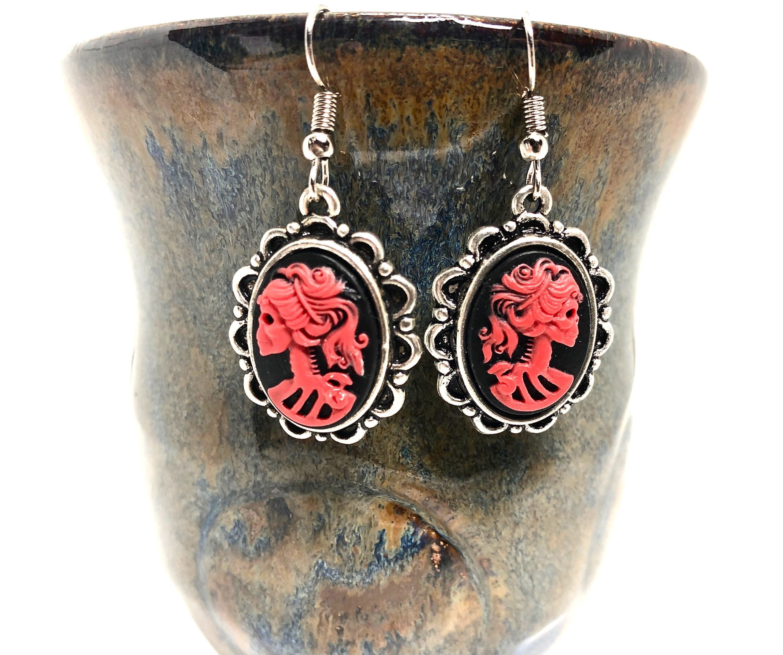 Lady skull Cameo dangle earrings - Image 2
