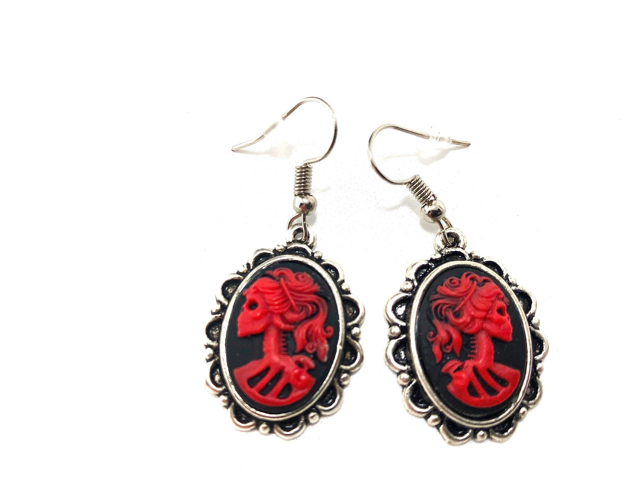 Lady skull Cameo dangle earrings