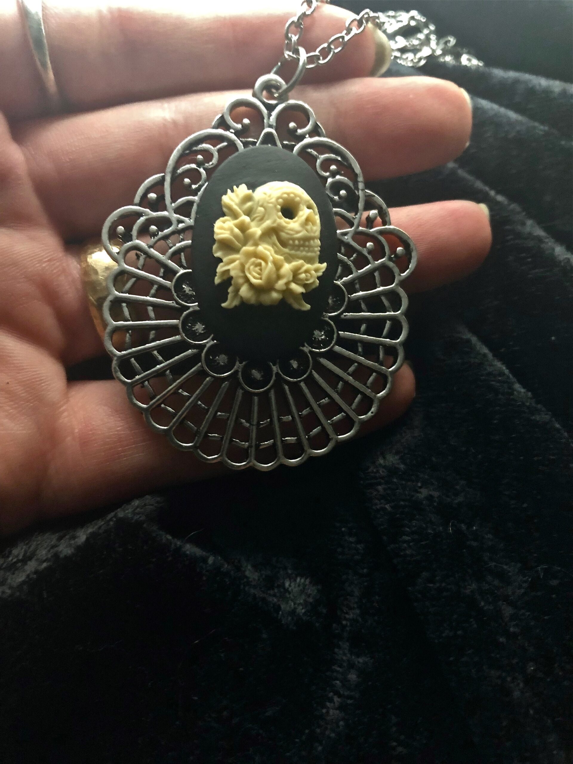 Sugar Skull and Roses Cameo Necklace - Image 2