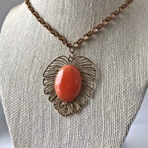 Orange stone gold leaf Necklace
