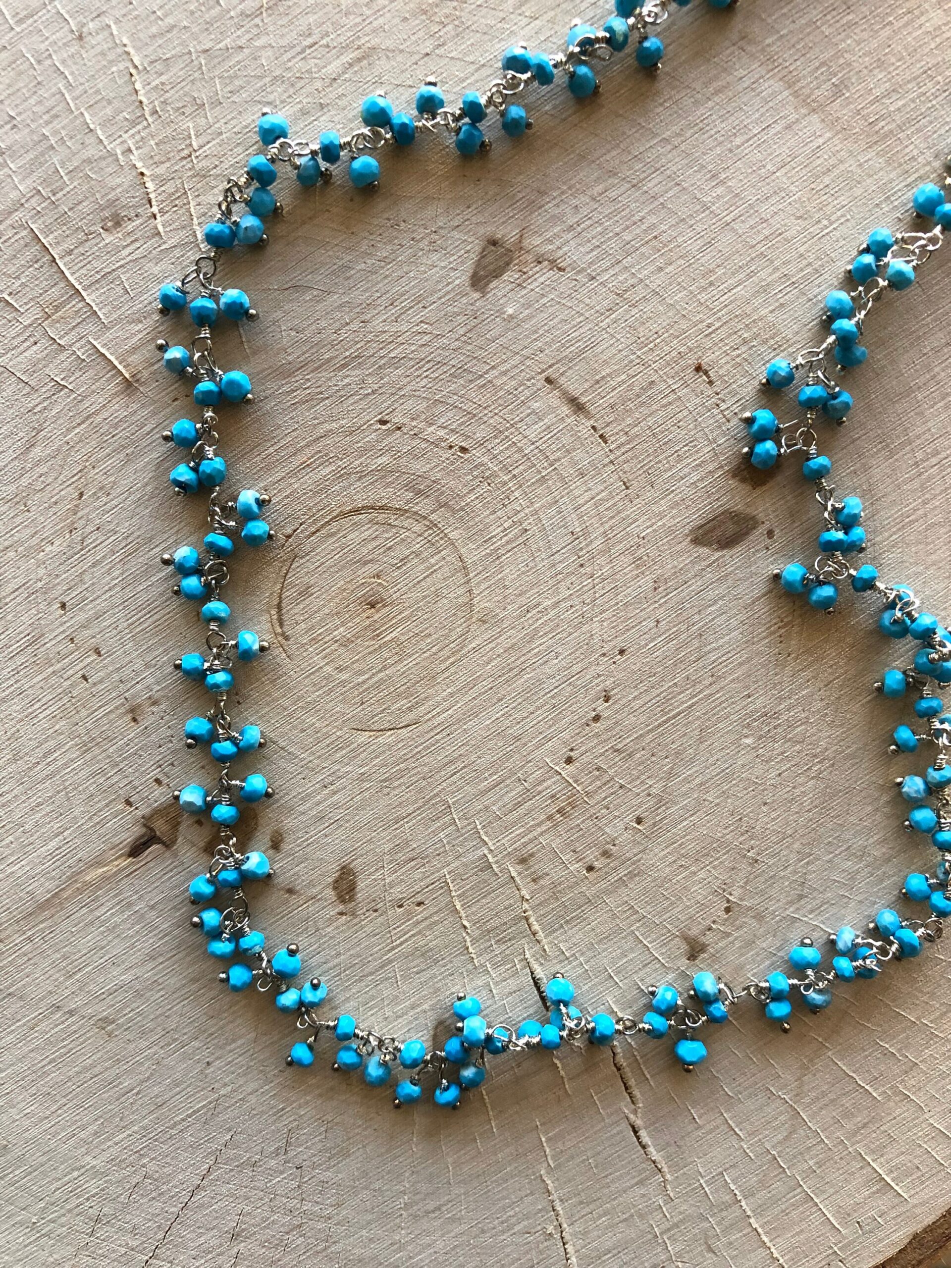 Turquoise rosary chain sterling silver necklace // Turquoise necklace // Sterling Silver Necklace - Image 2