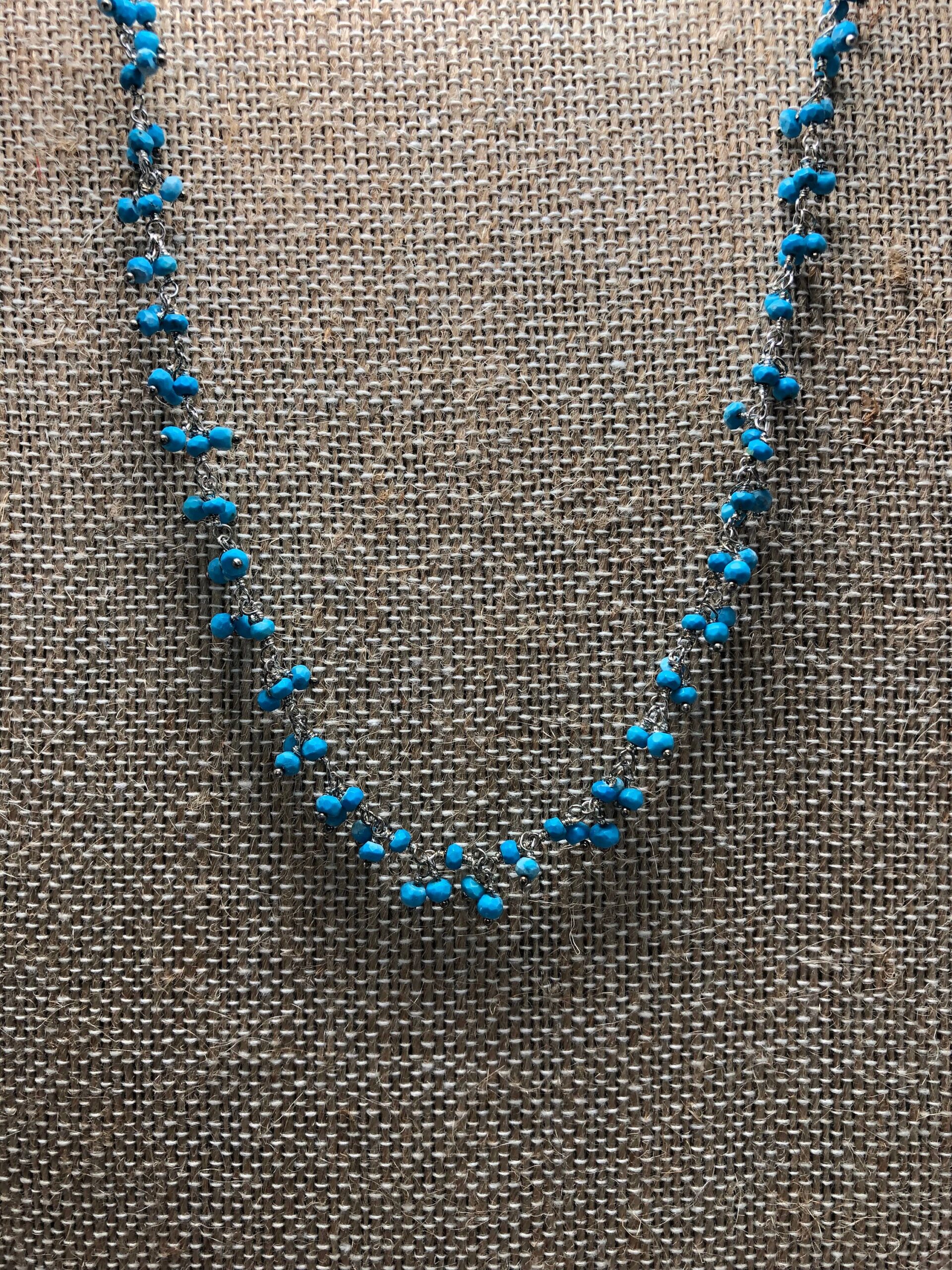 Turquoise rosary chain sterling silver necklace // Turquoise necklace // Sterling Silver Necklace