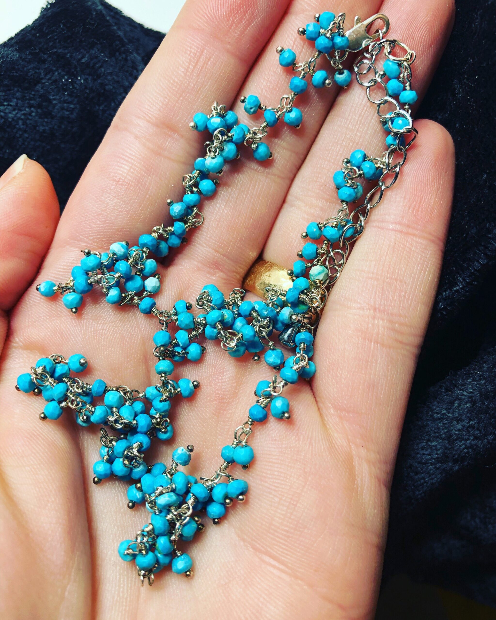 Turquoise rosary chain sterling silver necklace // Turquoise necklace // Sterling Silver Necklace - Image 4