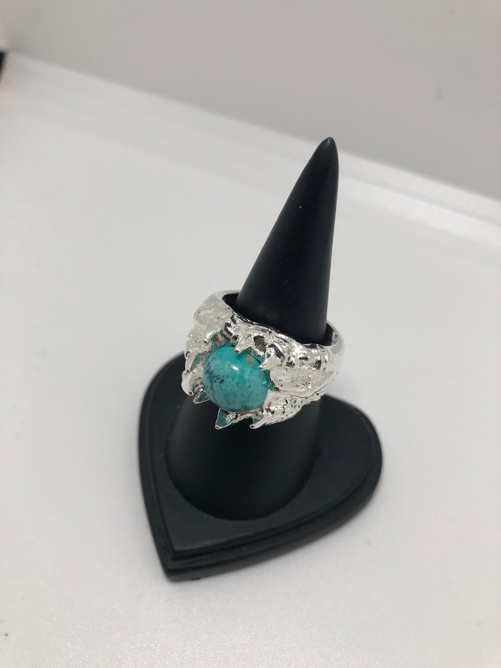 Turquoise circle claw ring // Real Turquoise Ring // Teal Ring // Gemstone ring - Image 5