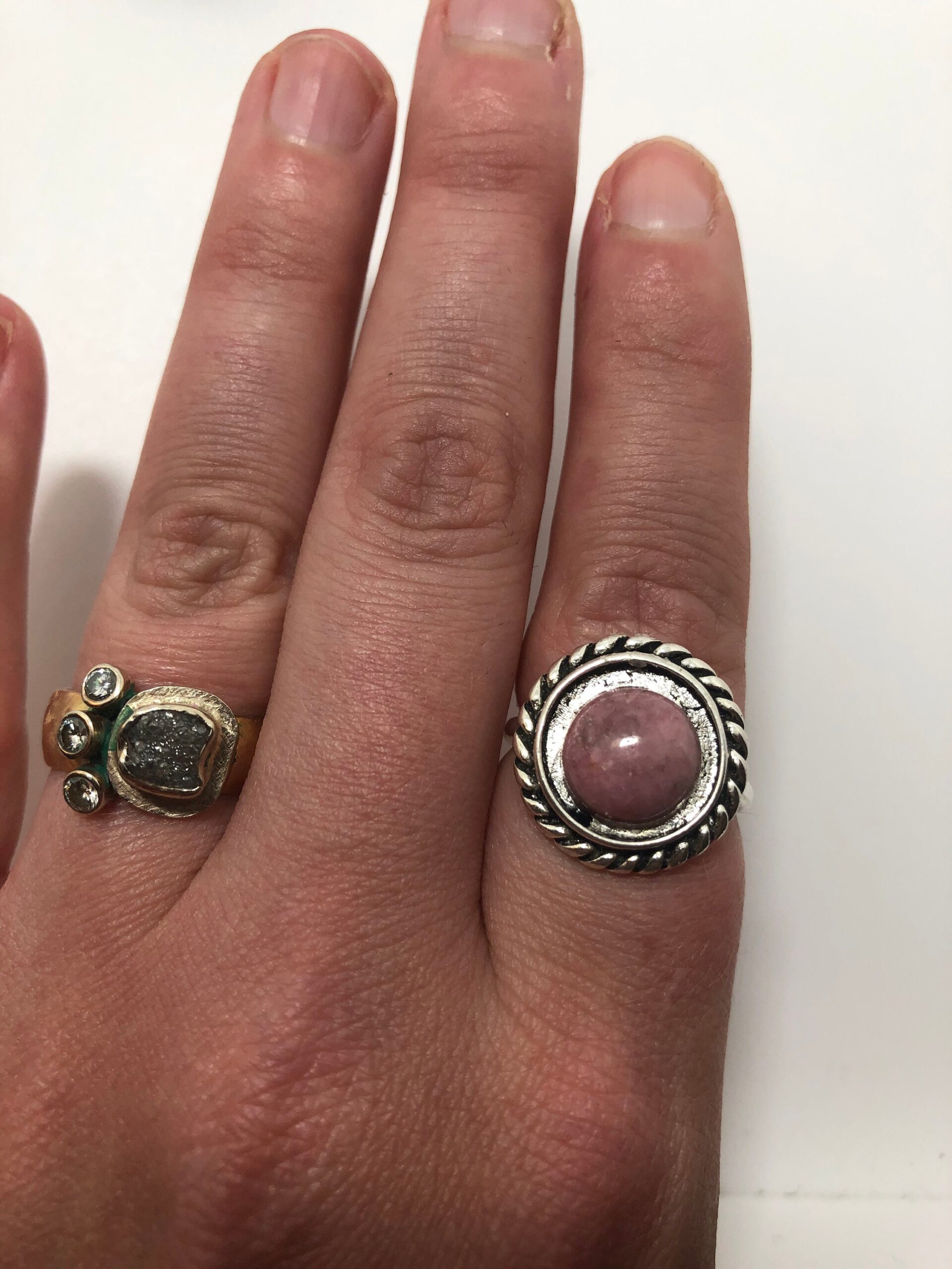 Rhodonite Ring // Rhodonite gemstone ring // rhodonite circle ring // Gemstone ring // cabochon circle ring - Image 3