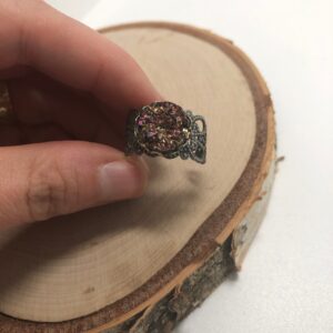 Druzy ring // pink druzy ring // circle pink druzy with filigree adjustable band