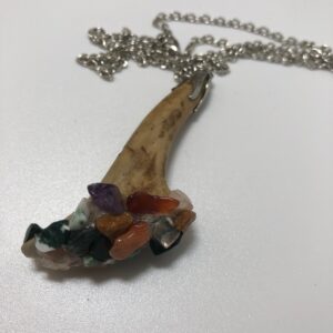 Real deer antler necklace // deer antler pendant with authentic gemstones on it