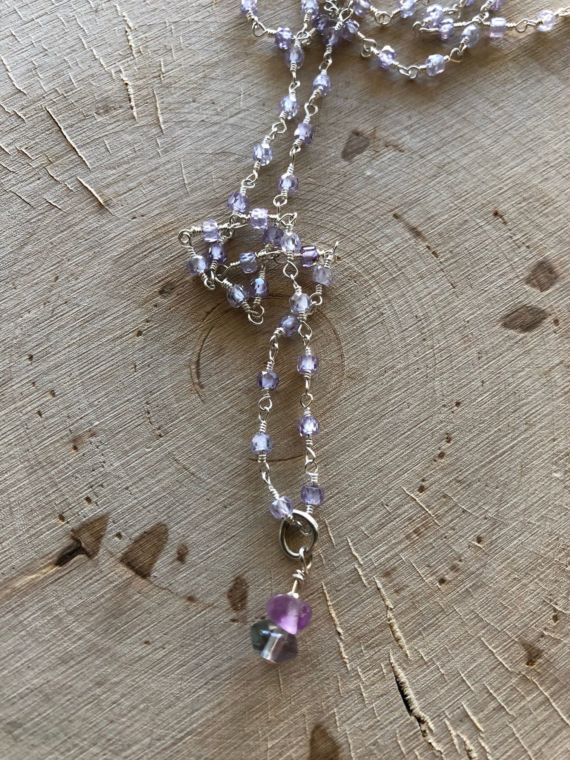 Flourite and tanzitie zircon necklace // tanzanite rosary chain sterling silver necklace // flourite necklace // Sterling Silver Necklace - Image 3