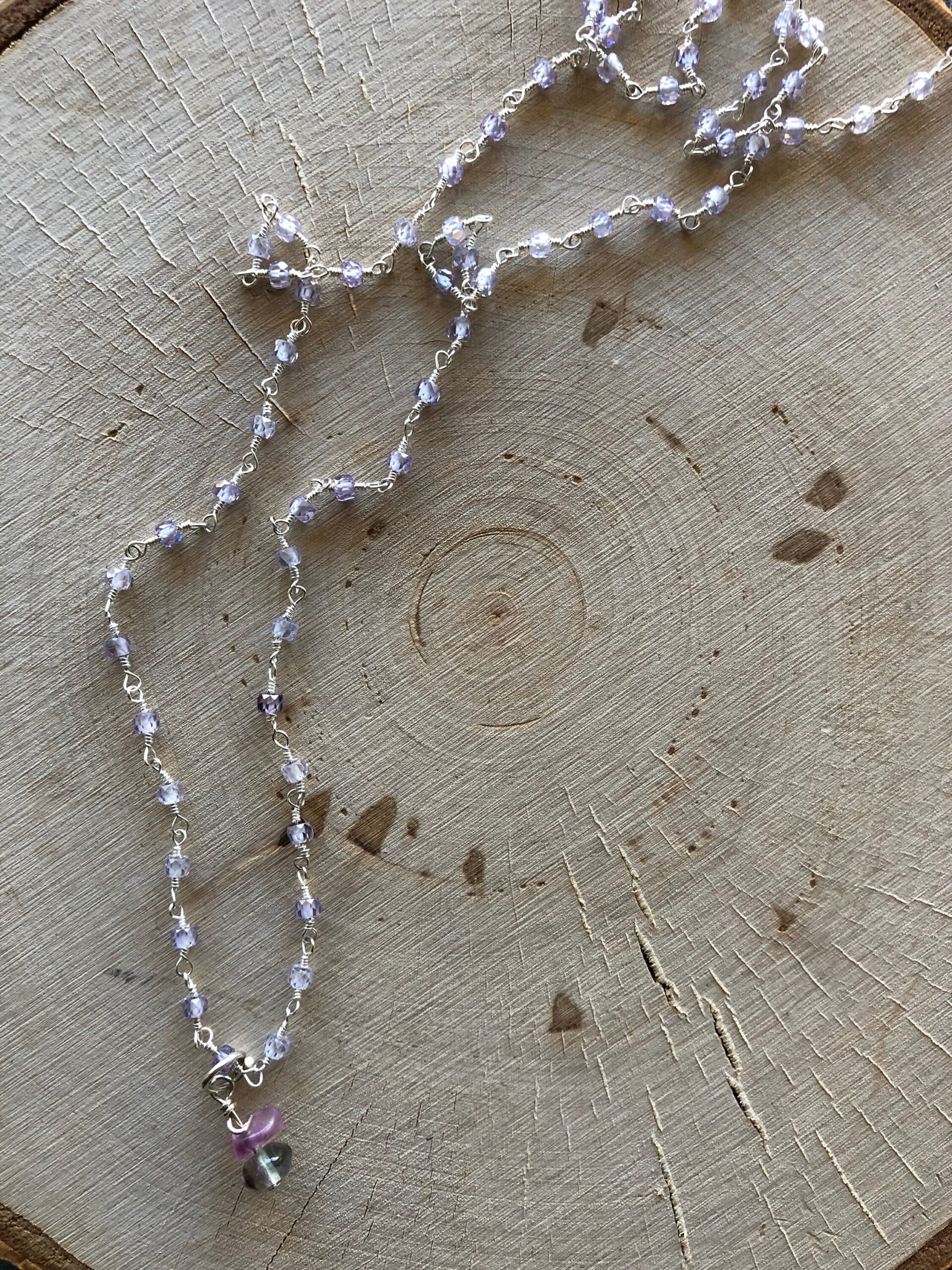Flourite and tanzitie zircon necklace // tanzanite rosary chain sterling silver necklace // flourite necklace // Sterling Silver Necklace - Image 2