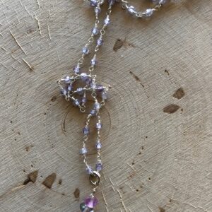 Flourite and tanzitie zircon necklace // tanzanite rosary chain sterling silver necklace //  flourite necklace // Sterling Silver Necklace