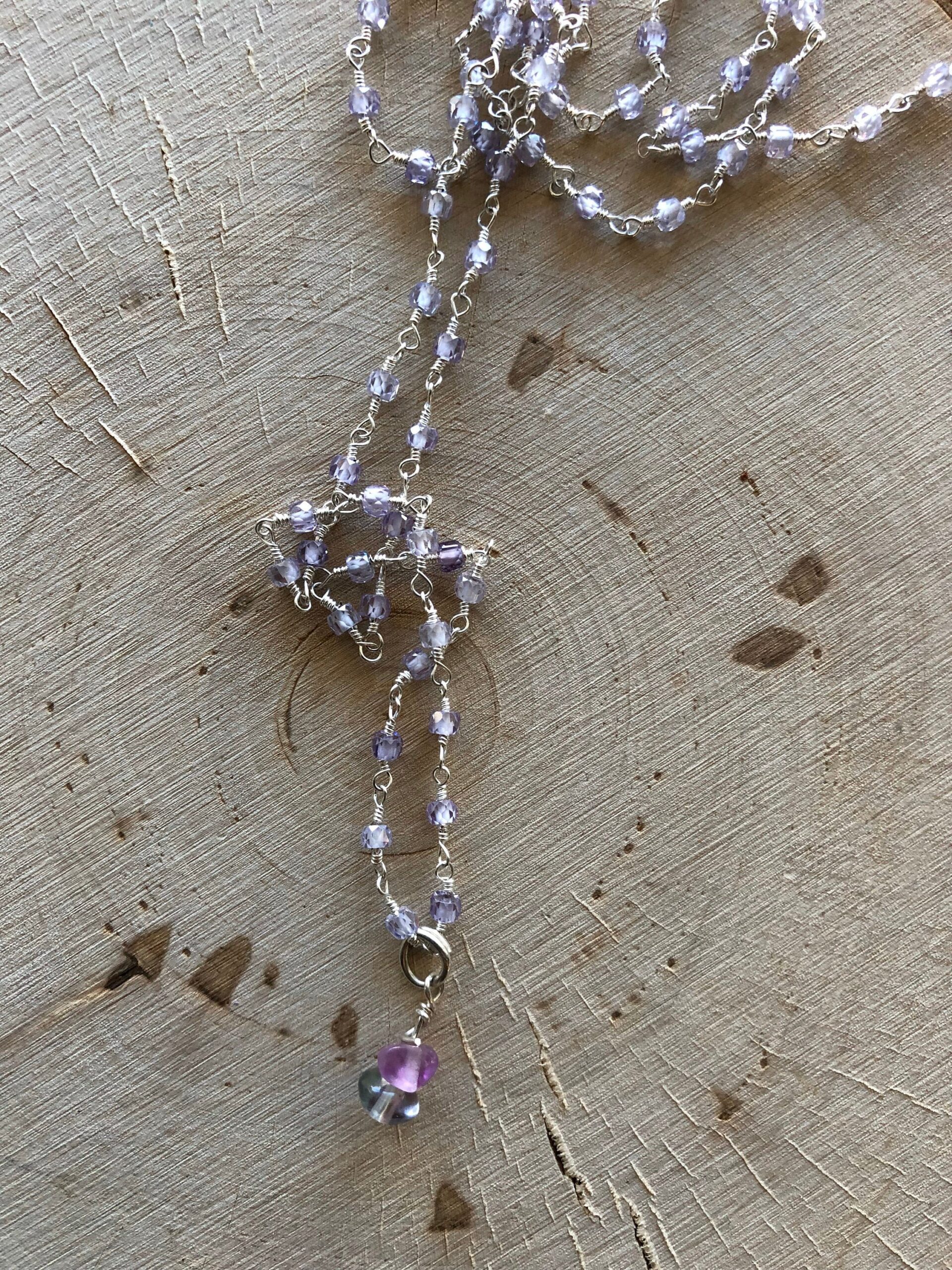Flourite and tanzitie zircon necklace // tanzanite rosary chain sterling silver necklace // flourite necklace // Sterling Silver Necklace