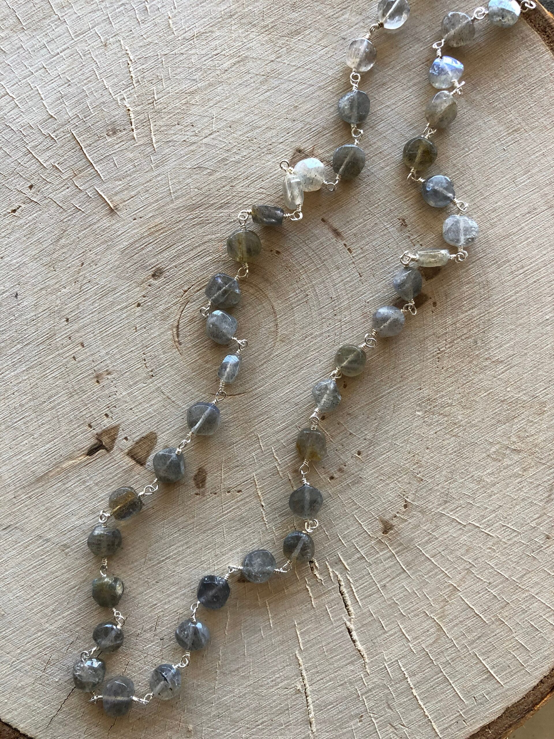 Labradorite rosary chain sterling silver necklace // Labradorite necklace // Sterling Silver Necklace