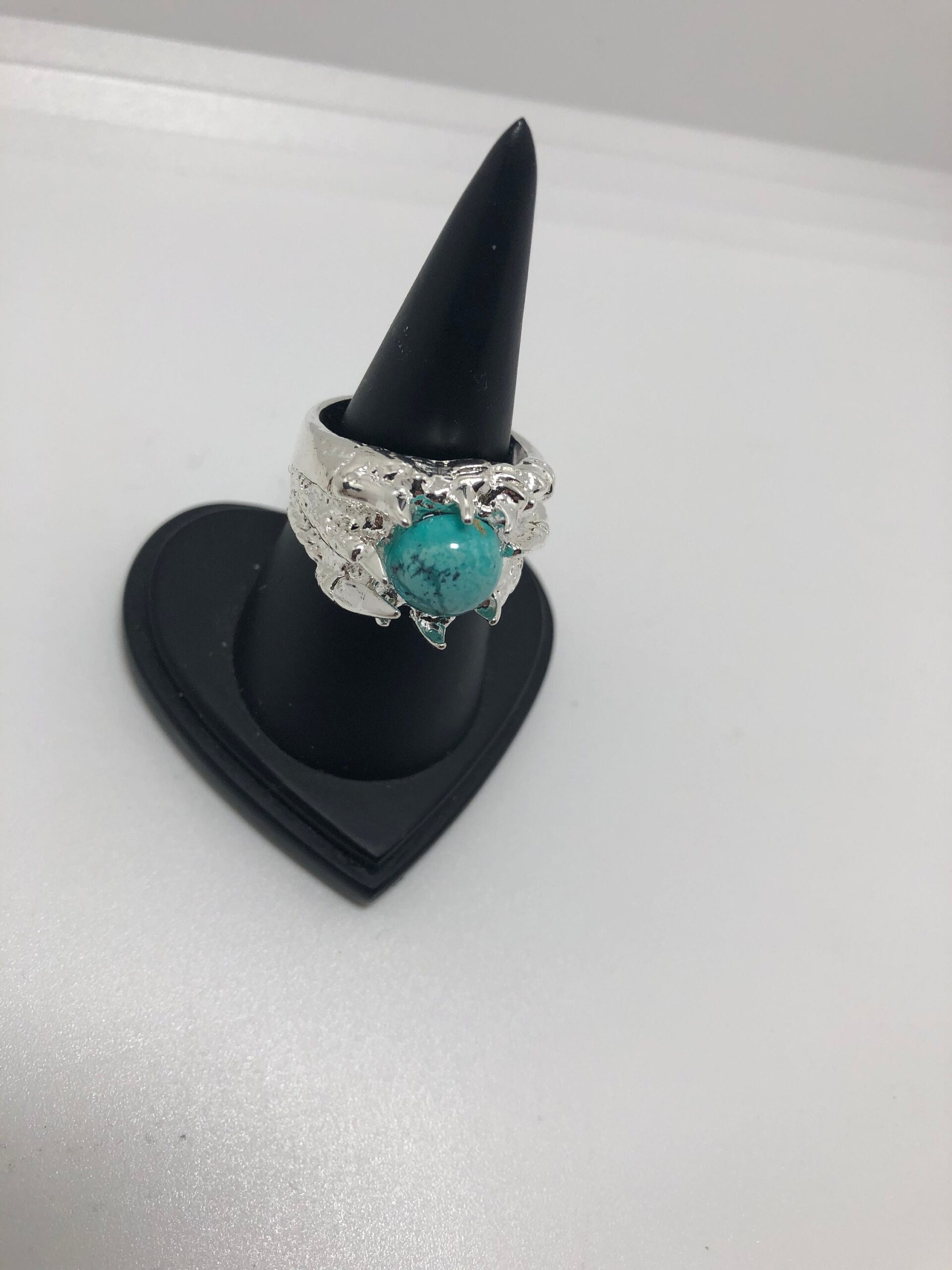 Turquoise circle claw ring // Real Turquoise Ring // Teal Ring // Gemstone ring - Image 3