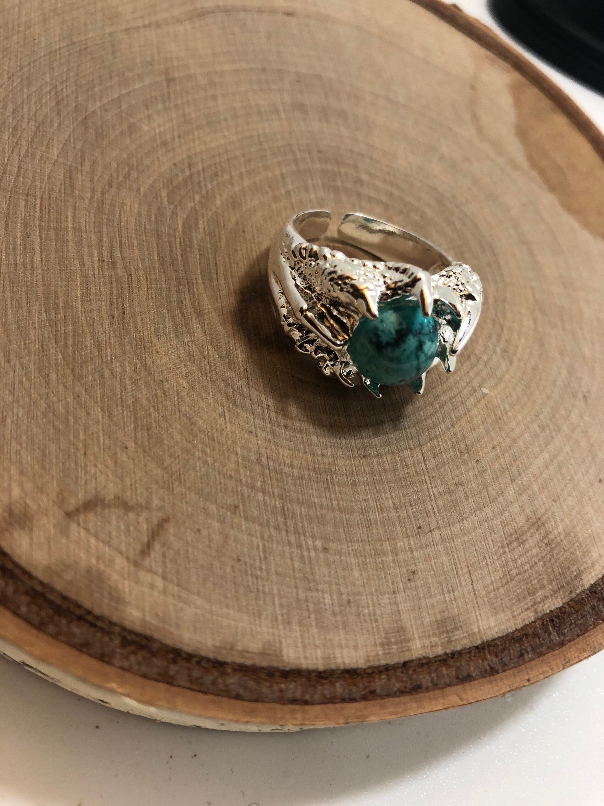 Turquoise circle claw ring // Real Turquoise Ring // Teal Ring // Gemstone ring - Image 2