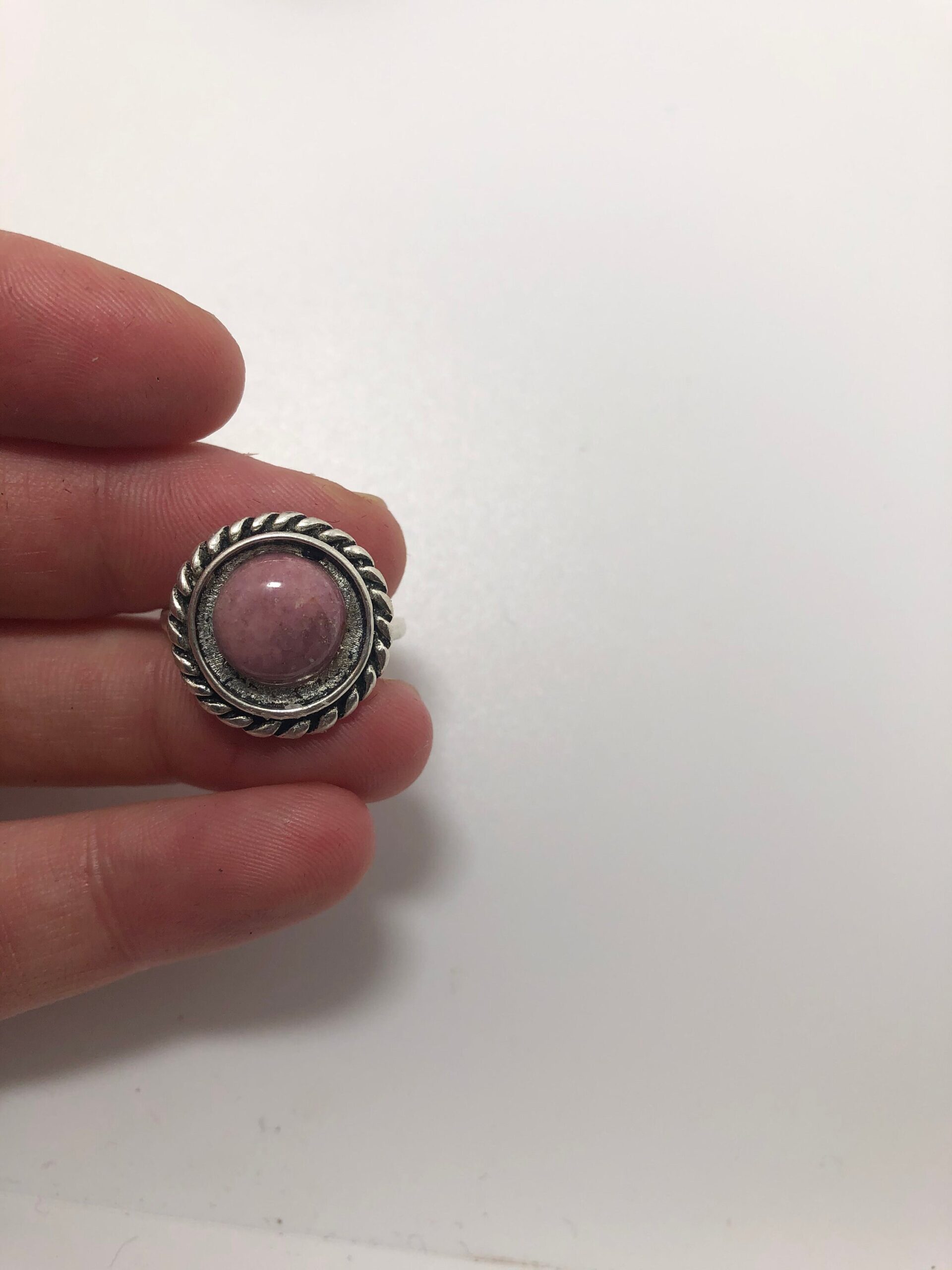 Rhodonite Ring // Rhodonite gemstone ring // rhodonite circle ring // Gemstone ring // cabochon circle ring - Image 5