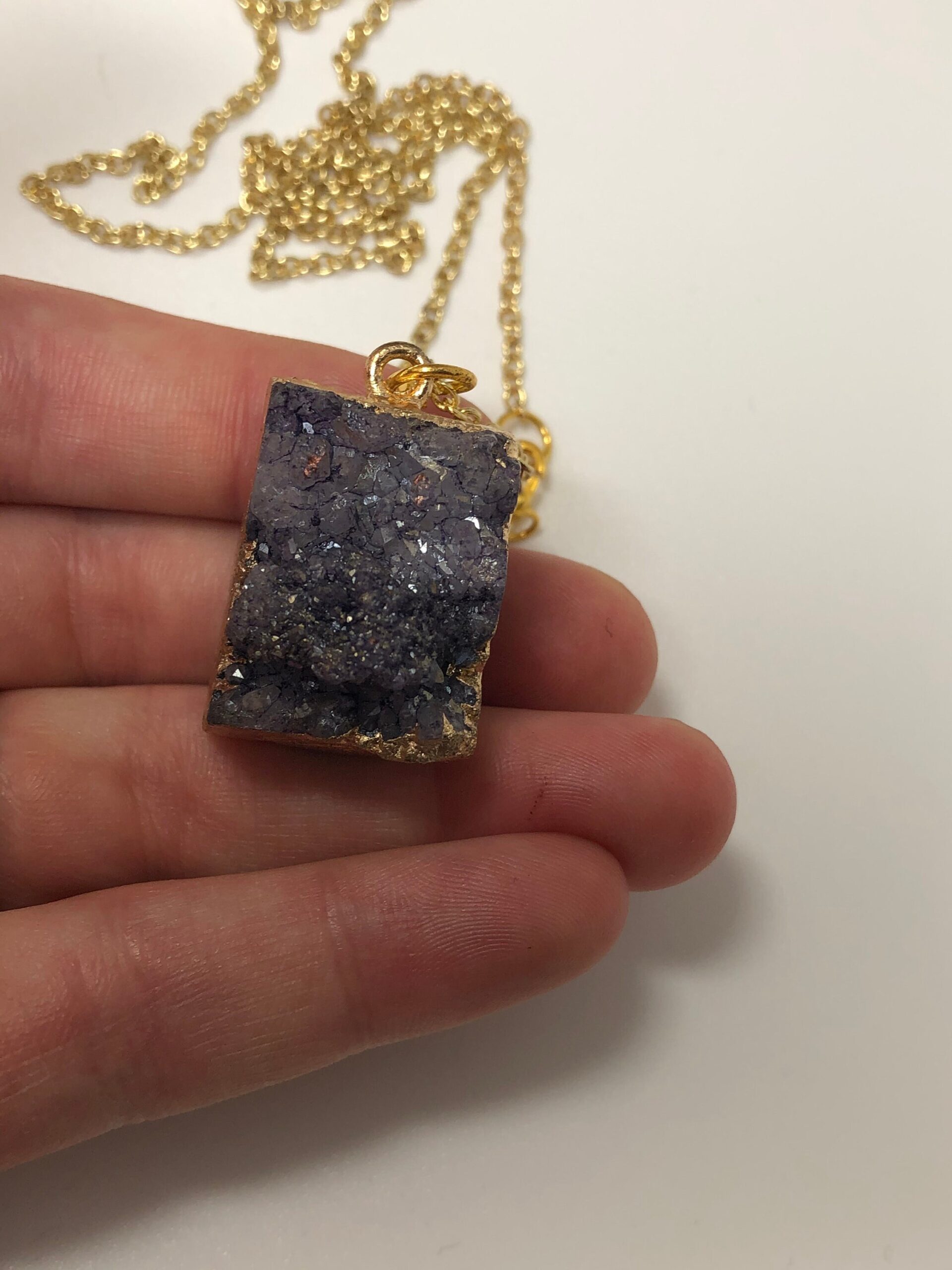 Purple Druzy Necklace //lilac purple druzy gold necklace // druzy necklace // Druzy chunk pendant - Image 4