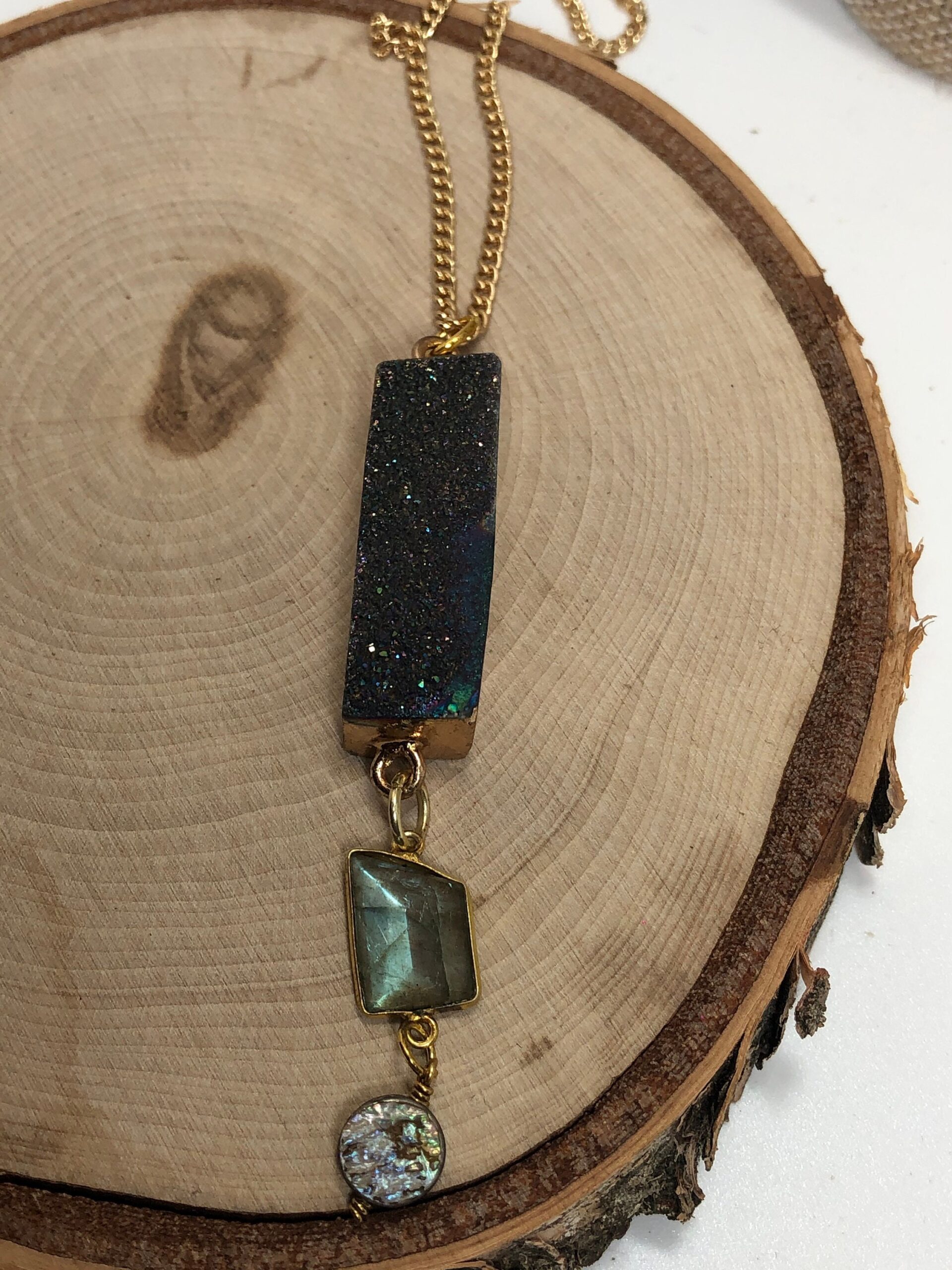 Large druzy gold Necklace //rainbow druzy necklace // druzy necklace