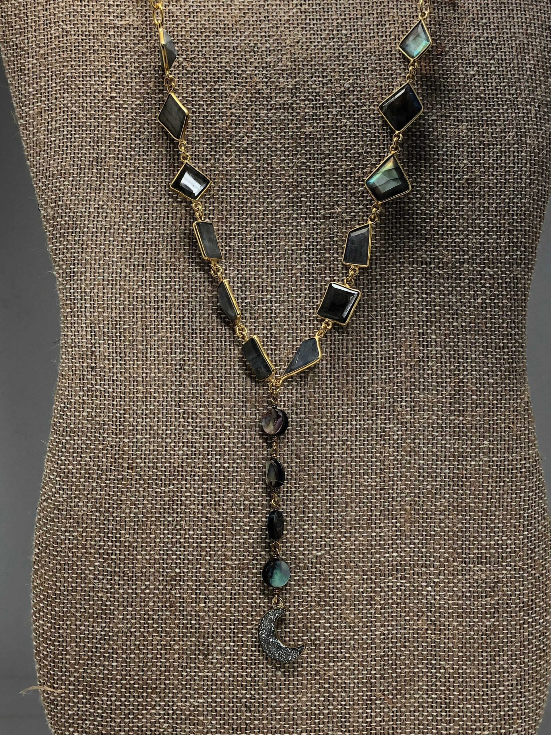 Labradorite gold Necklace // Labradorite and abolone shell necklace // Gemstone necklace