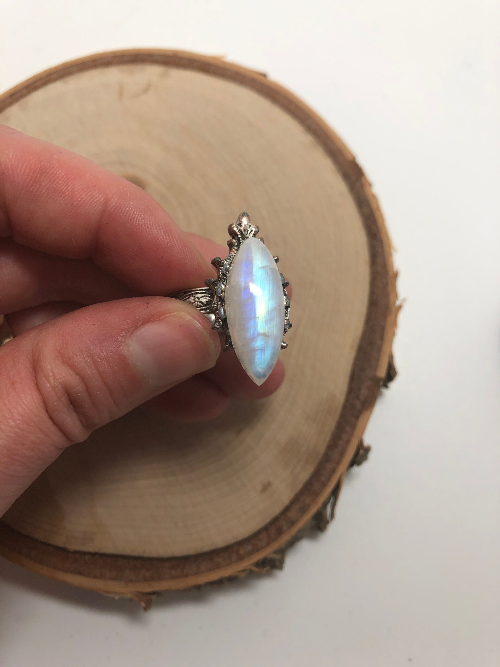 Moonstone ring // moonstone silver filigree size adjustable ring