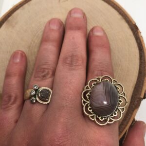 Botswana agate ring // Botswana agate silver filigree size adjustable ring
