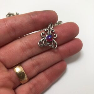 Dragons breath dainty filigree necklace // Mexican Opal Cabochon Necklace