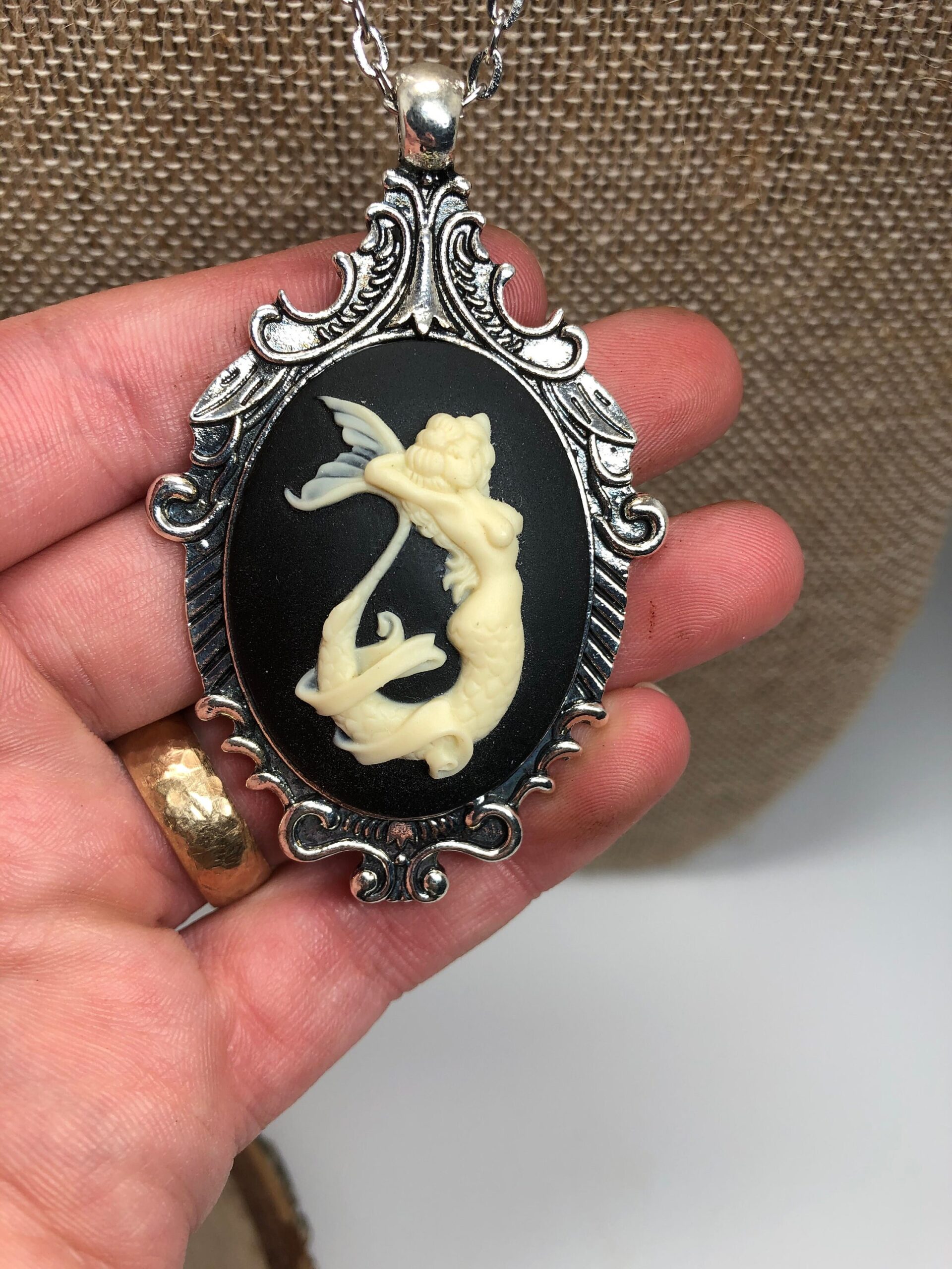 Mermaid cameo necklace