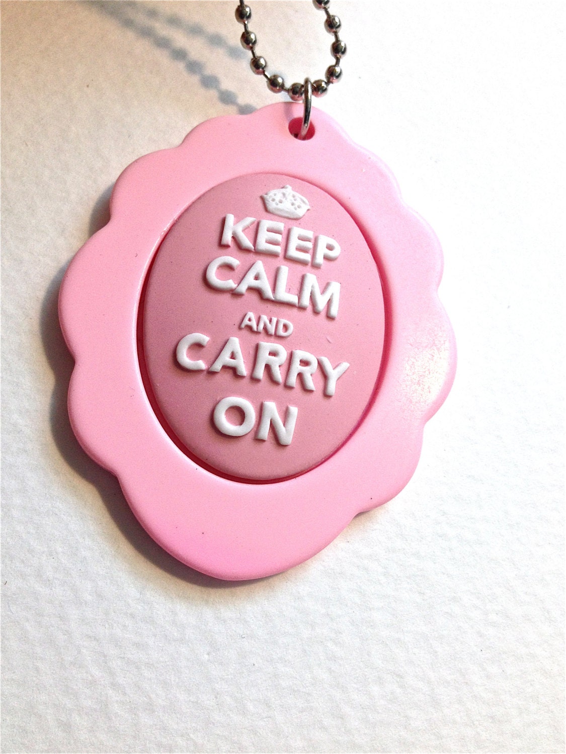 Pink Keep Calm and Carry on Cameo necklace - Image 2