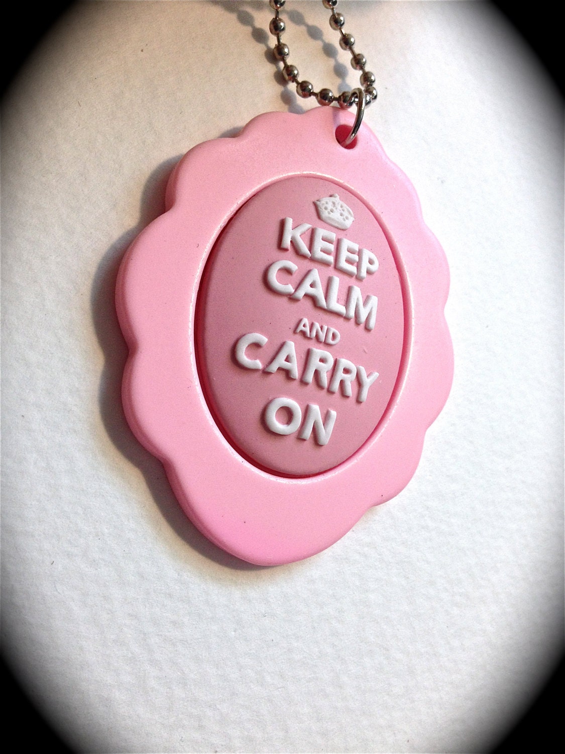 Pink Keep Calm and Carry on Cameo necklace