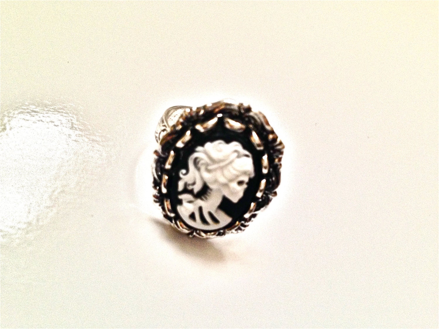 Lady Cameo Ring, Zombie Ring, Skeleton Ring, Black and Cream Cameo Ring, Lolita Ring, Skull Ring