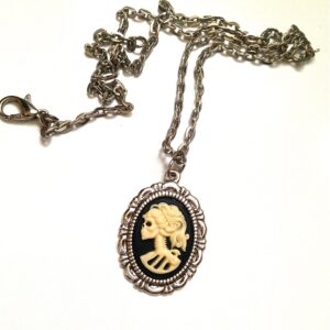 Lady Skeleton Necklace, Zombie Necklace in Silver, Ivory and Black Cameo Necklace, Lolita Necklace, Skeleton Necklace
